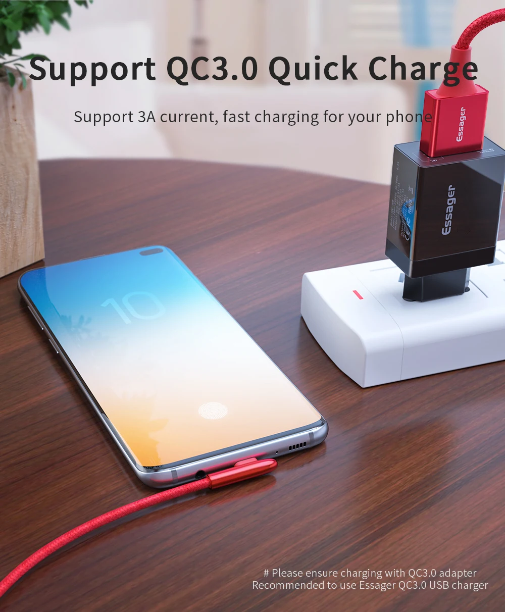 Usb-кабель Essager 3A type-C для samsung S10 Xiao mi Red mi note 7 mi 9 Oneplus 7 Pro Быстрая зарядка кабель USBC type-C USB-C зарядное устройство