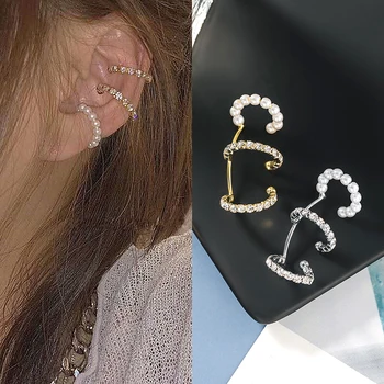 

1PC Multi-layer Clip Earrings Women Rock Ear Cuff No Hole Imitation Pearls Adjustable Earrings Statement Korean Earrings Jewelry