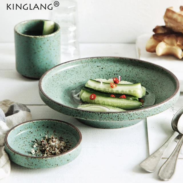 gebroken subtiel soort Kinglang Japanse Groene Kleur Diner Set Retro Handgemaakte Keramische  Platen Restaurant Servies Set Ronde Plaat Rijst Slakom _ - AliExpress Mobile