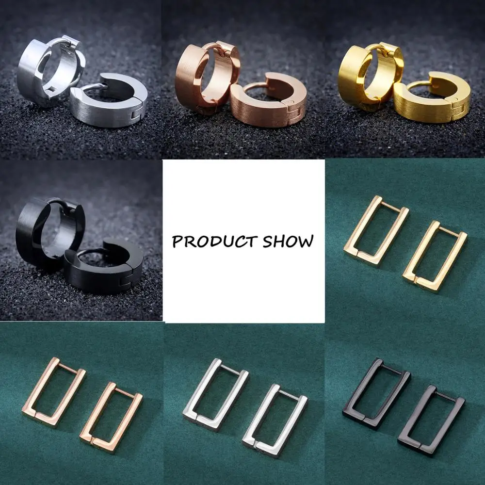 Stainless Steel Hoop Earrings for Women Men Black Rose Gold Plated Circle Round Earring Geometric Classic Cartilage Earrings