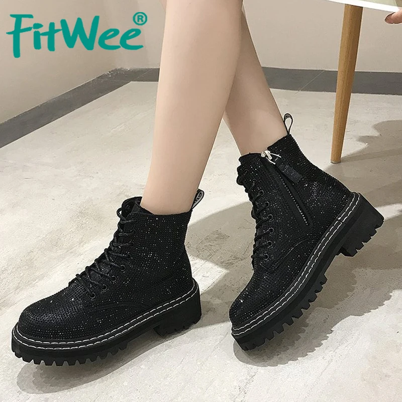 FITWEE/Новое поступление женские ботильоны модная зимняя обувь со стразами женская
