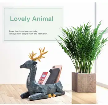 

Resin deer Figurines Keychain Desktop Decoration Home Accessories Porch Remote Control Storage Animal Ornament Gift
