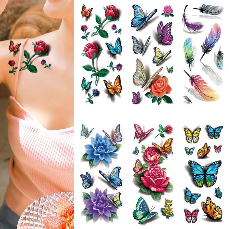 Mariposa flor impermeable adulto belleza calcomanía temporal tatuaje pegatina belleza 