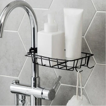 

Kitchen Sink Towel Storage Rack Sponge Brush Storage Holder With Two Hooks Bathroom Shower Gel Shampoo Organizer Rack