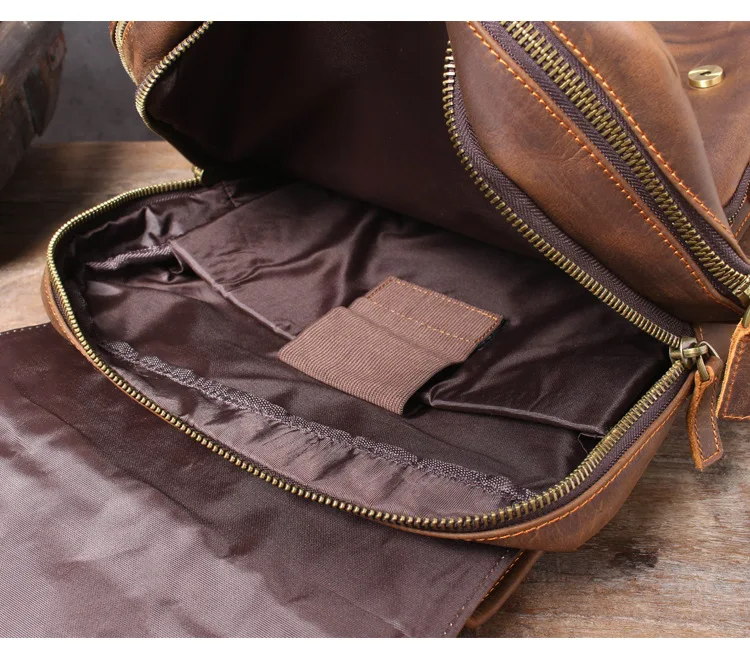 Large Capacity Show of Woosir Brown Leather Backpack Vintage Rucksack