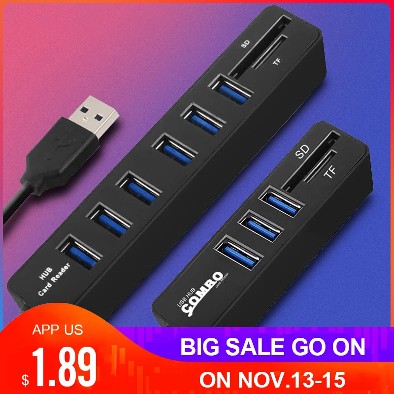 USB Hub 3/6 Порты USB 3,0 концентратор высокой Скорость многопортовый usb-адаптер 2 в 1 2,0 вцв несколько usb3.0 Hub SD/TF Card Reader для портативных ПК