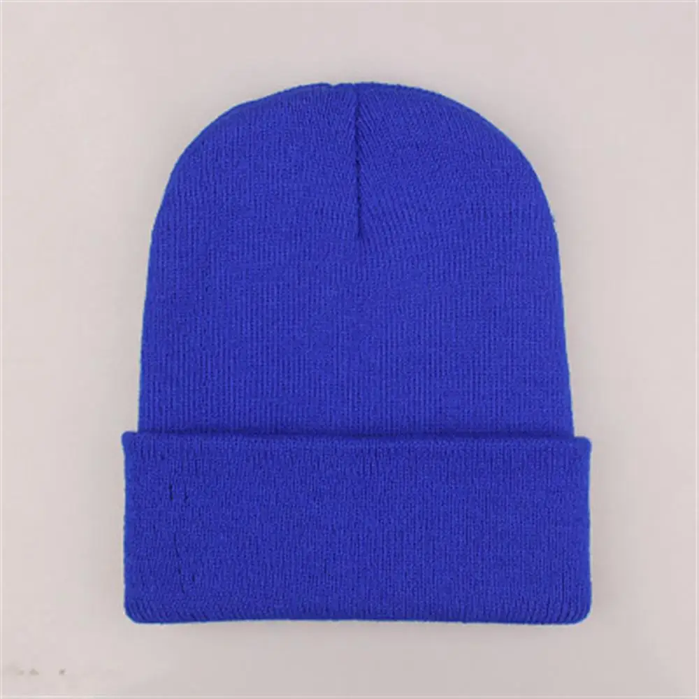 Популярные зимние женские шапочки, вязаные однотонные милые шапки для девочек, осенняя Женская Шапка-бини, теплые шапки, повседневная женская шапка - Цвет: Royal blue