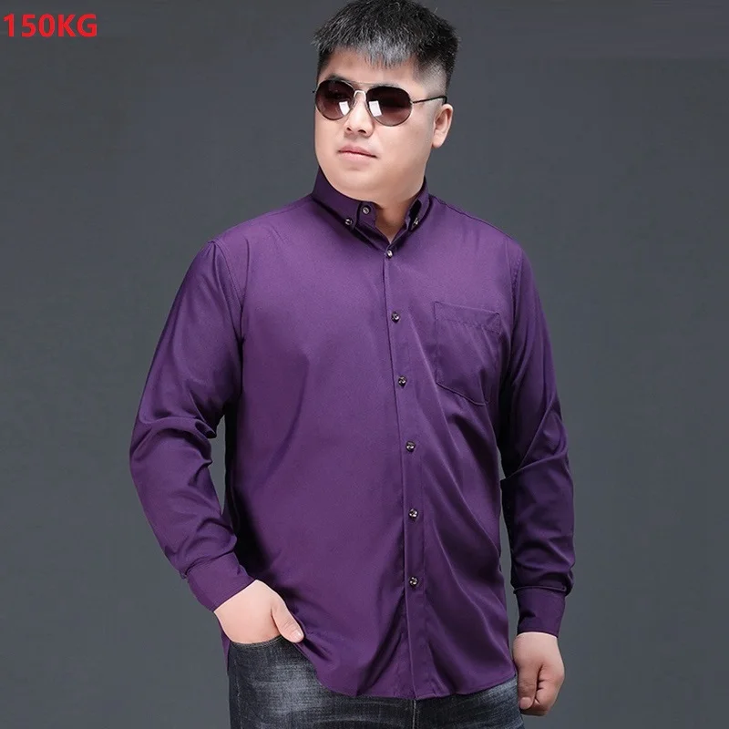 

high quality long sleeve shirt purple oversize men office shirt simple plus size casual home dress shirt 8XL 9XL 10XL shirt 11XL