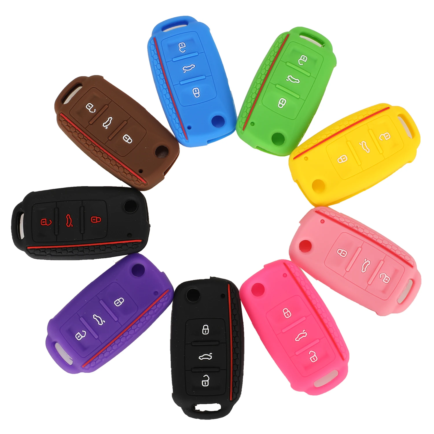 Jingyuqin 10 шт. силиконовый дистанционный чехол без ключа для VW Caddy Golf Jetta Polo Passat Scirocco Tiguan для Skoda Octavia Seat 3B