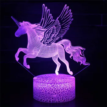 

3D Unicorn Illusion Visual Night Light Transparent Acrylic Night Light LED Lamp 7 Color Changing Touch Table Lamp Home Decor