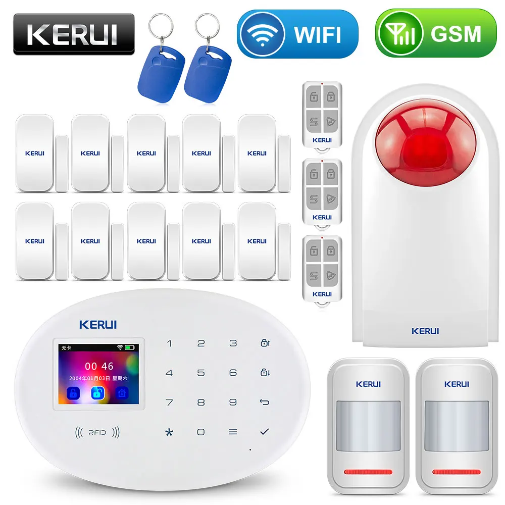 Alarm KIT10 KERUI wifi GSM домашняя система охранной сигнализации с 2,4 дюймов TFT сенсорной панелью приложение управление RFID карта беспроводной умный дом Охранная сигнализация - Цвет: Alarm KIT10