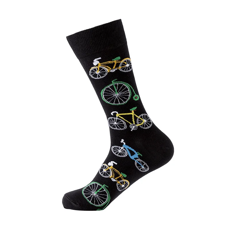 Men Happy Cotton Socks Funny Transportation Design Crew Socks Bicycle Car Helicopter Embroidery Male Skateboard Socks