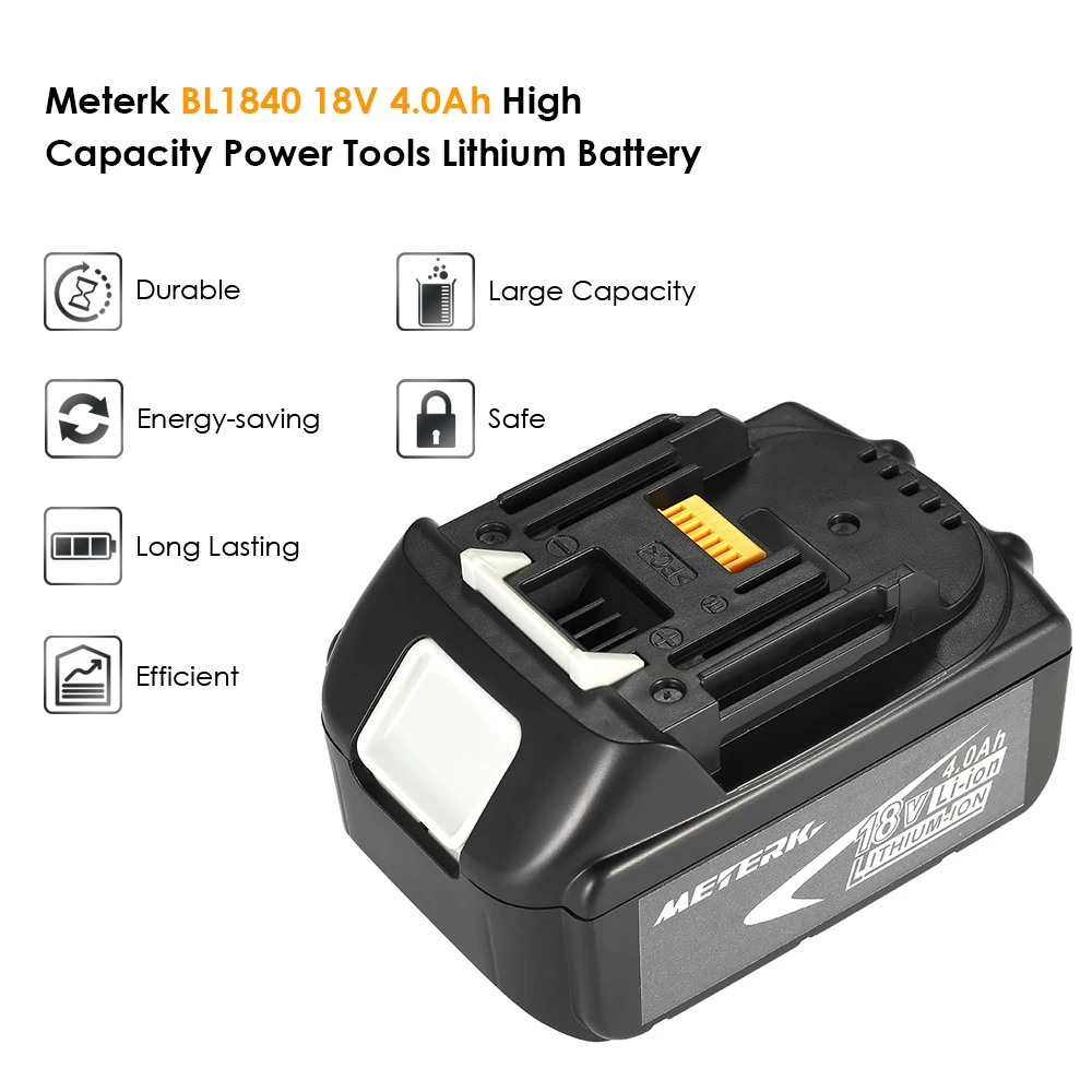 

Hot Meterk Replacement 4.0/5.0Ah Power Tools Battery BL1840/BL1850 18V High Capacity Recharcheable Lithium Battery Pack for MAKI