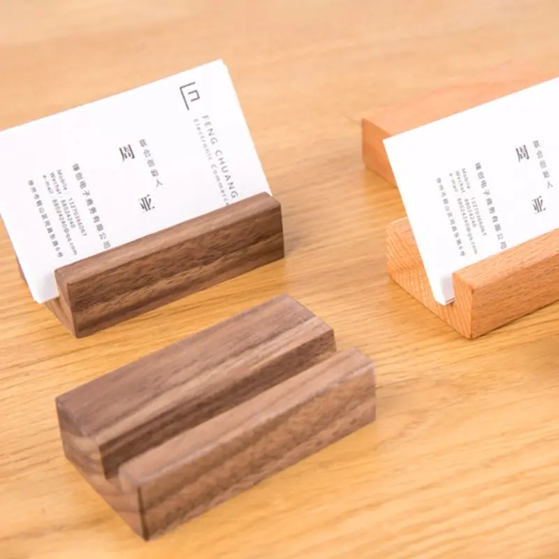 

Black Walnut Beech Wood Business Card Holder Office Desk Wooden Photo Stand Name Memo Clips Organizer Storage Dinner Party Decor