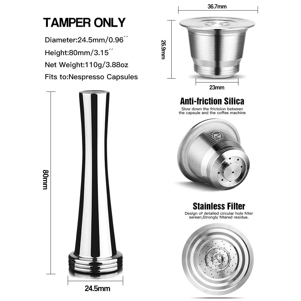 6 Capsule Ricaricabili Per Nespresso - Riutilizzabili, Con Cucchiaio E Spazzola