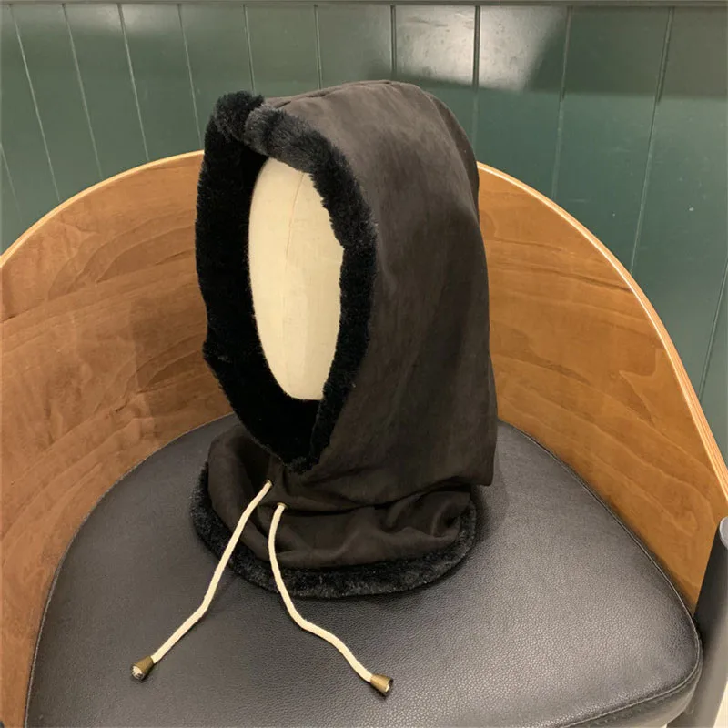 

Suede Thick Plus Velvet Beanie Hat 4 Colors Warm Collar Earflap Cap Adjustable Fashion Skullies Autumn Winter Men Women Skullcap