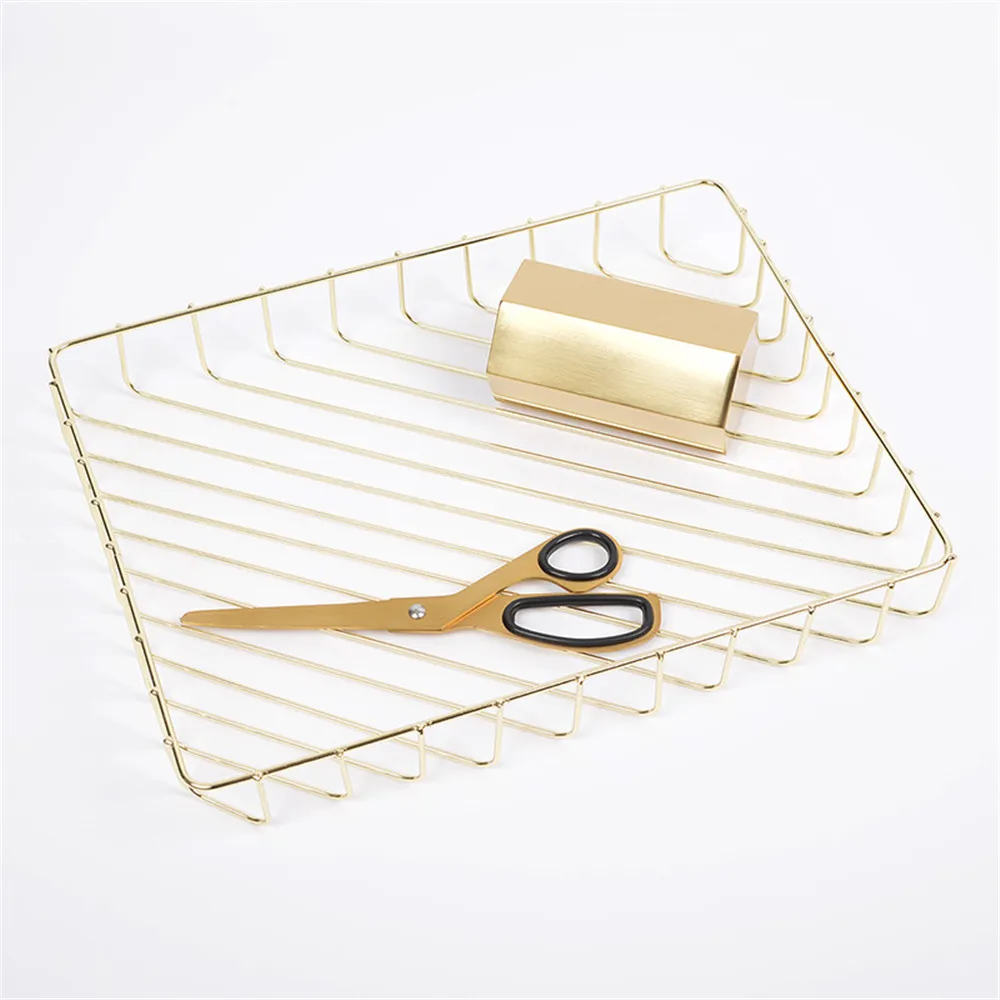Nordic style Danish ins gold A4 storage basket Rose gold wrought iron storage basket Desktop fruit finishing
