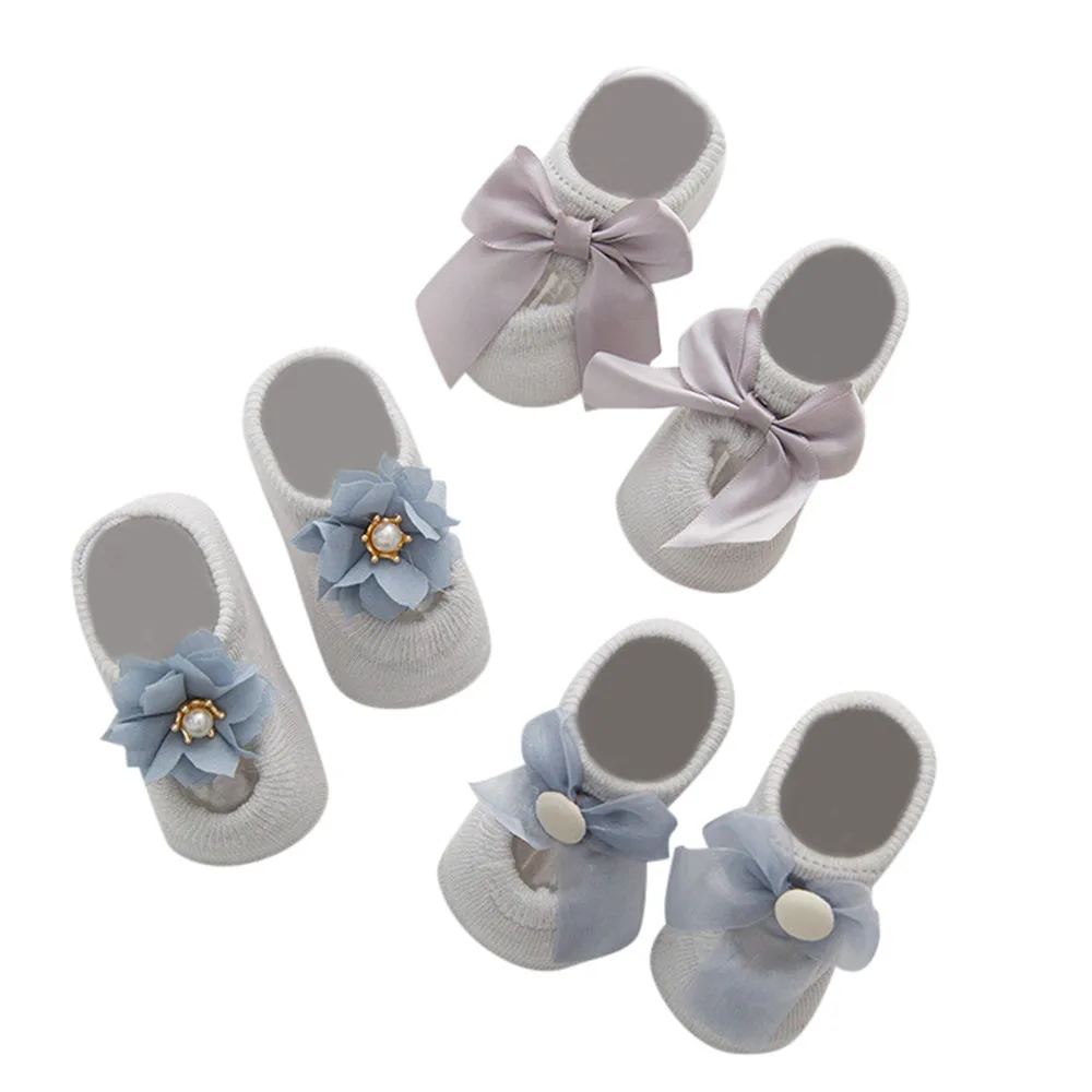 Детская обувь, 3 пары носки детские Нескользящие Теплые Носки с рисунком для новорожденных девочек и мальчиков обувь для новорожденных chaussure enfant - Цвет: Серый