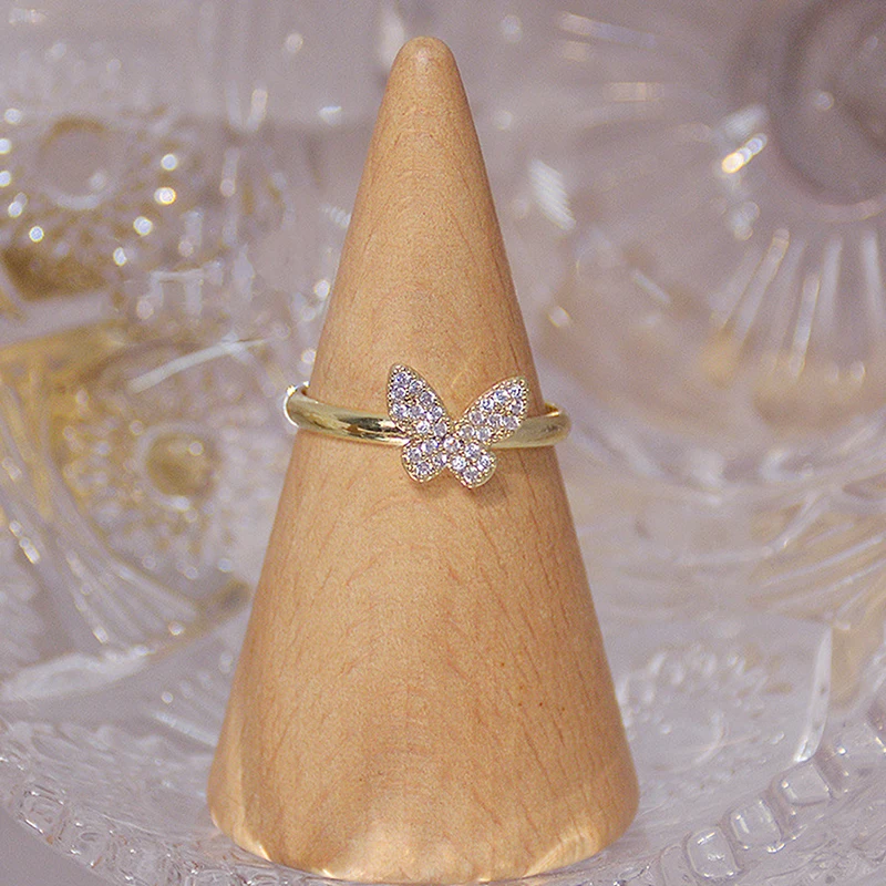 Wedding rings gold rings gold plated rings enamel butterfly ring Korean 14K Plated Gold Hollow Butterfly CZ Ring for Women Adjustable Open Design Pave Zircon Butterfly Ring