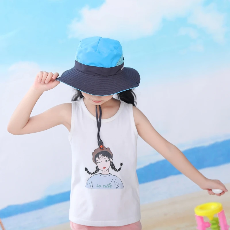 Kids Girls Ponytail Summer Sun Hat Wide Brim UV Protection Bucket Cap Women Outdoor Wide Brim Foldable Safari Fishing Cap New