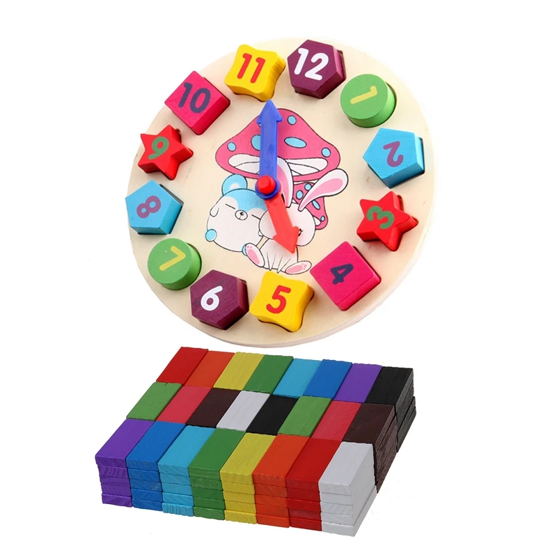 2 набора Детские деревянные игрушки цифровые геометрические часы развивающие