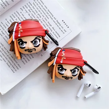 

Cartoon Pirates of the Caribbean Captain Jack Sparrow Figure Silicone Cover for Airpods 1 2 Earphone Protective Anti-drop Cases