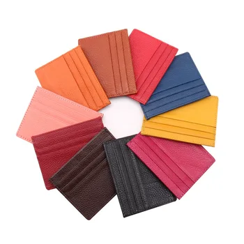

100% Genuine Leather Card Holder Bank Credit Card Bag Candy Colors Card Cover Protector Portable Thin Card Case for Women Men