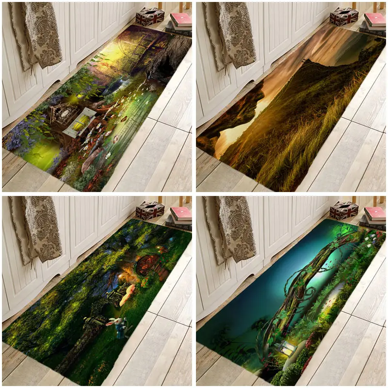 

Landscape Secnic Rug Hallway Carpets Coral Fleece Rugs for Bedroom Living Room Carpet Kitchen Bathroom Anti-Slip Floor Mats