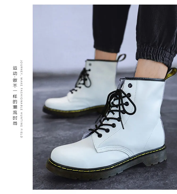 35-47 Genuine Leather Unisex Footwear Wear Mens Fashion Waterproof Martin Boots Winter Spring White Ankle Shoes Boots for Women