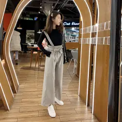 [Dowisi] 2019 корейские весенние брюки с высокой талией для похудения, свободные брюки на подтяжках для женщин, высокая длина ноги F5818