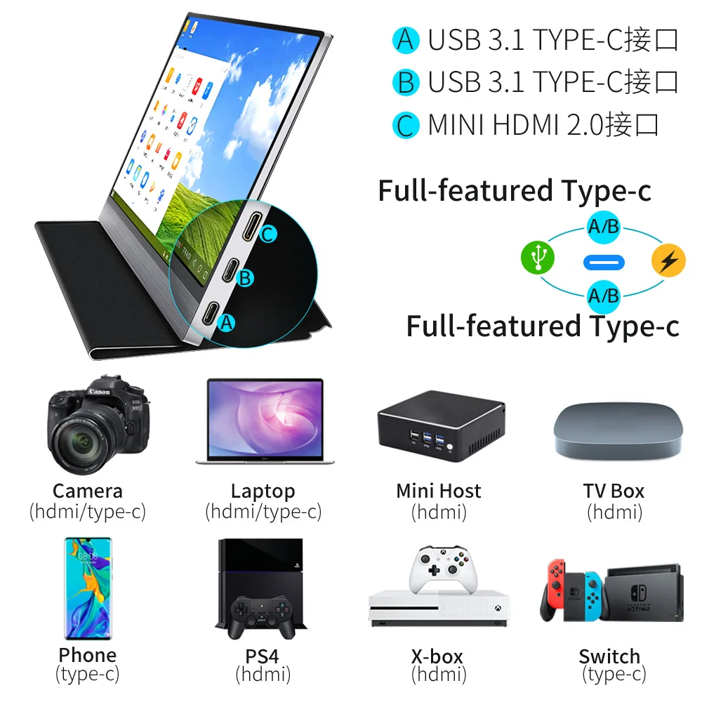 Портативный монитор с сенсорным экраном 15 6 дюйма IPS экран USB Type C HDMI дисплей для PS4