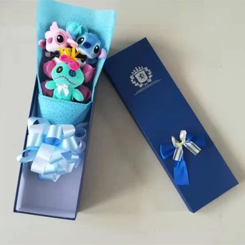 

Lovely Cartoon Plush Toys lilo and Stitch Festivals Gift Bouquet with Fake Flowers For Valentine's Day Graduation gifts