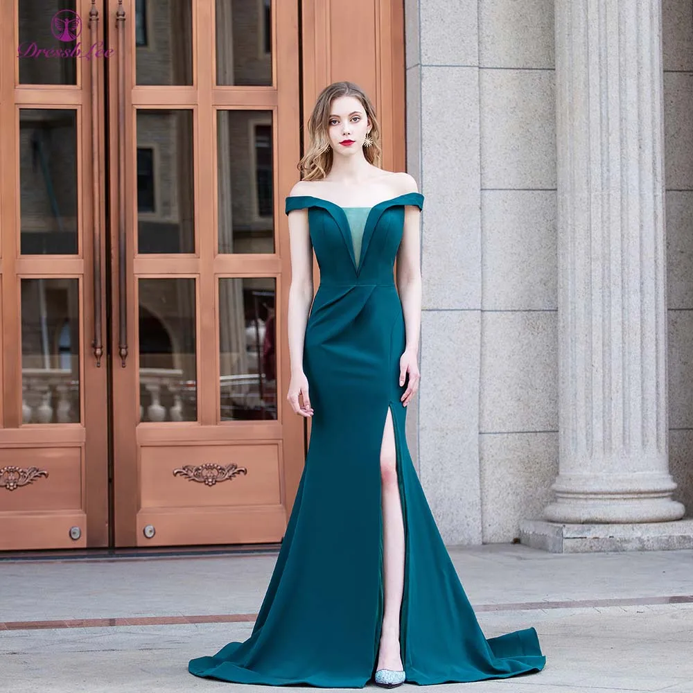 

Vestido De Festa Mermaid Prom Dresses 2020 Satin Off The Shoulder Green Evening Dress Long Elegant Formal Dress robe de soiree