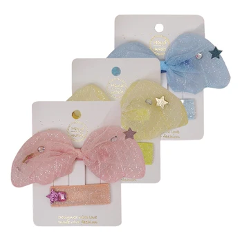 

New HIgh Quality Summer Cute Kids Girl Hair Clip Style Snow Yarn Angel Wings Bow Children Hairpin
