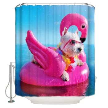 

Summer Animal Flamingo Dog Ocean Bathroom Accessories Waterproof Bathroom Shower Curtain With Hook Accessory