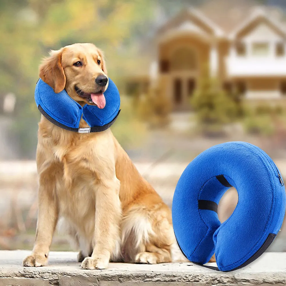 

Inflatable Pet Collars Small Medium Large Dog Zipper Plush PVC Adjustable Anti-Bite Wound Healing Protective Neck Ring Supplies