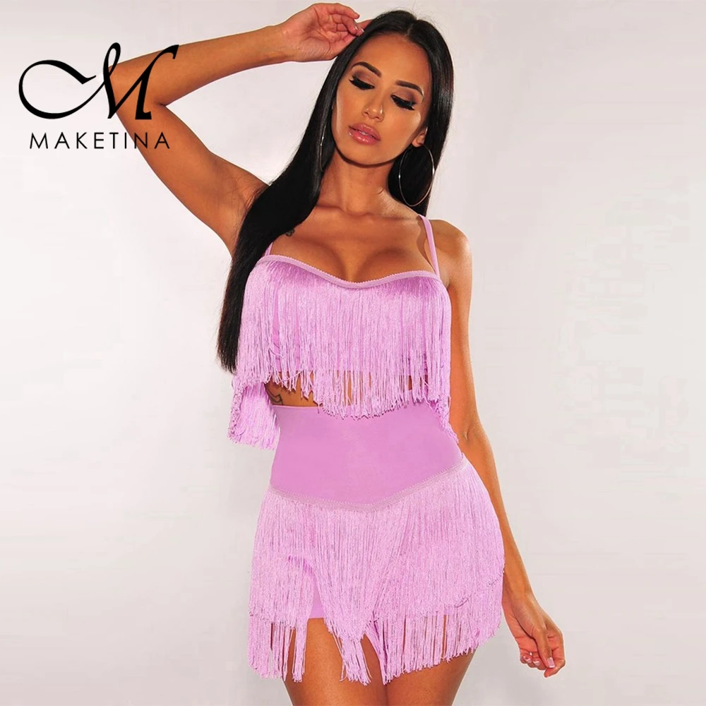 Maketina новое летнее женское облегающее платье с кисточками Vestidos сексуальное платье без рукавов с завязками фиолетовое мини-повязка платье