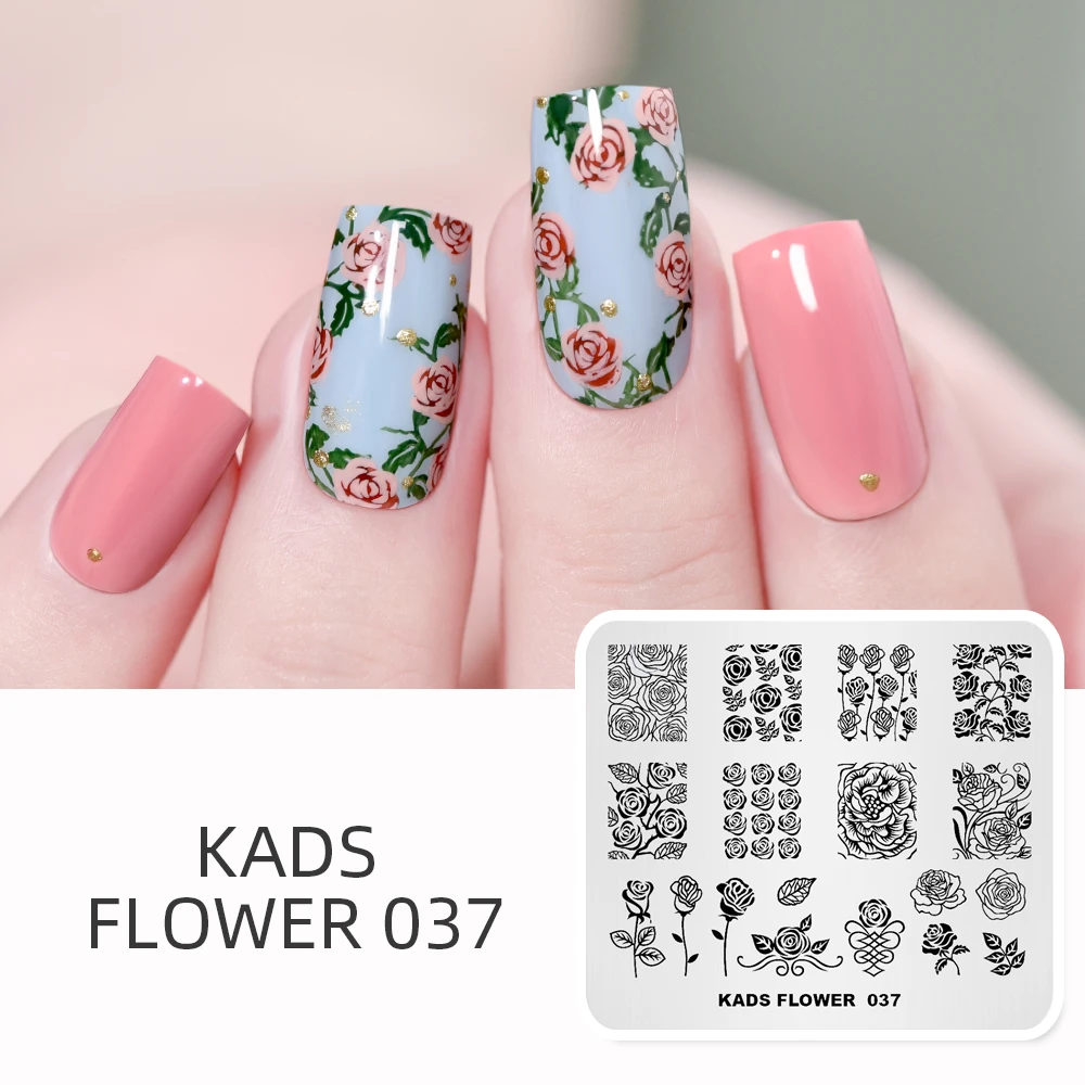 kads new arrival flower 037 pattern stamp plates nail polish print stencils beauty manicure diy decoration tools nail art templates aliexpress