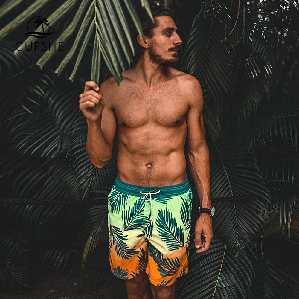 

CUPSHE Tropical Palm Print Men's Board Shorts Summer Beach Trunks Shorts Men 2019 Swimming Surfing Pants Beachwear