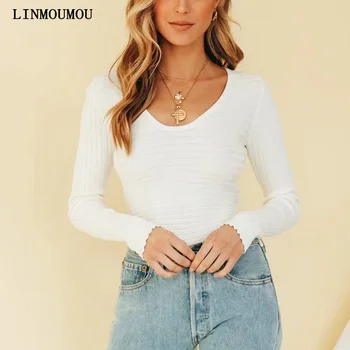 

New fashion women's sweater solid color u-neck pullover sexy backless bow stretch slim sweater