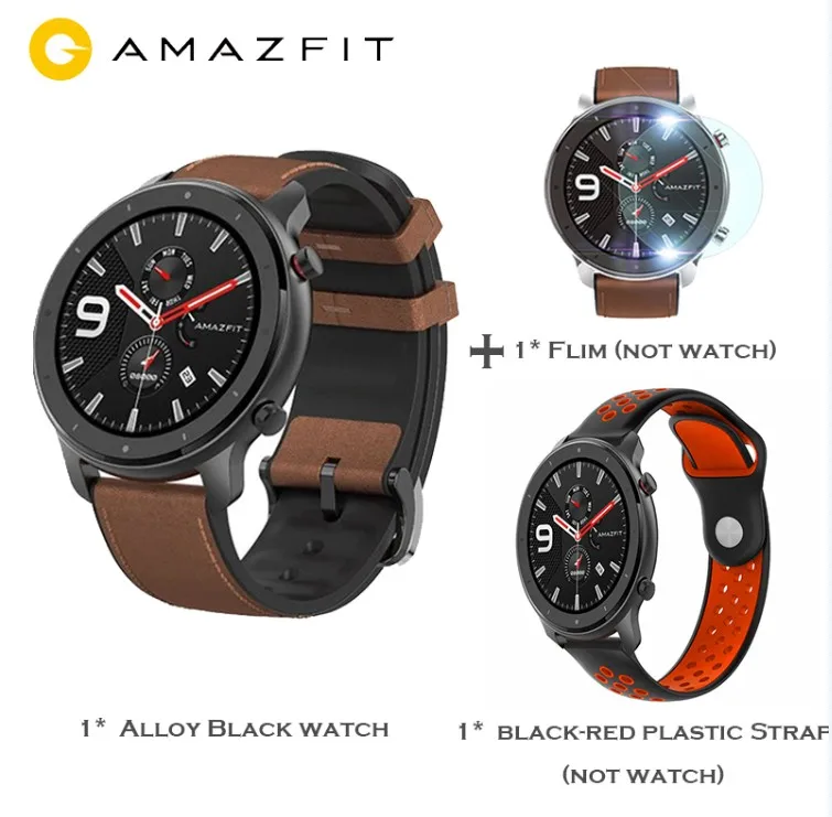 Международная версия Amazfit GTR Смарт-часы 5ATM водонепроницаемые 47 мм 24 дня батарея gps управление музыкой с strava-черный/серебристый - Цвет: Black add blackred