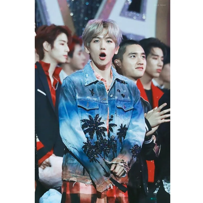 Mainlead KPOP EXO BAEKHYUN Lay Concert в том же стиле джинсы джинсовые рубашки пальто куртка