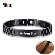 Vnox, основные мужские браслеты из нержавеющей стали, ID, цепочка, гравировка, лазерное имя, дата, Настраиваемые Подарки для него