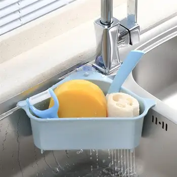

Kitchen Sink Storage Basket Plastic Suction Cup Drain Rack Hanging Organizer Holder for Gadget Fruit Sponge (Blue)