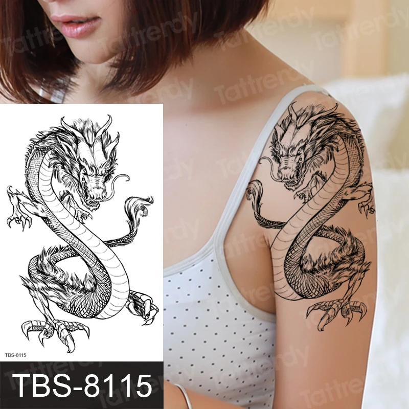 Temporary Tattoo Phoenix-Dragon Arm-Shoulder Water-Transfer Animals Back Body-Art Cats