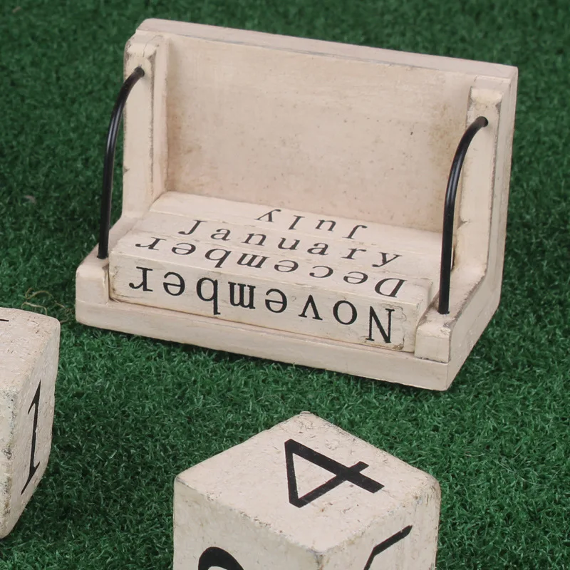 Vintage Woode Desk Calendar DIY Wood Block Art Crafts Perpetual Table Ornaments Bedroom Office Home Decoration Christmas Gift