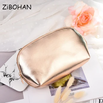 

ZiBOHAN Free shipping New bright Rose gold PU cosmetic bag zipper cosmetic bag lazy makeup storage bag