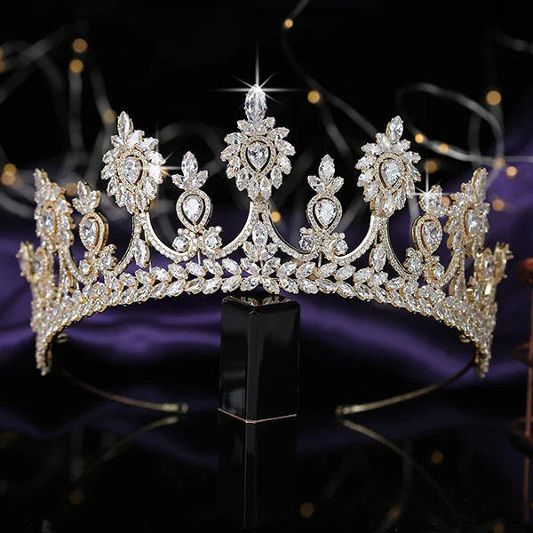 gold Корона HADIYANA, достойное винтажное роскошное ювелирное изделие для женщин, свадебные аксессуары для волос невесты, сияющая Корона из кубического циркония BC5585 Diadema - Окраска металла: gold