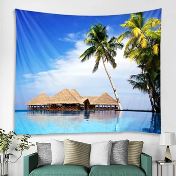 

The summer beach wall hanging tapestries coconut waves art tapestries sitting room home decoration
