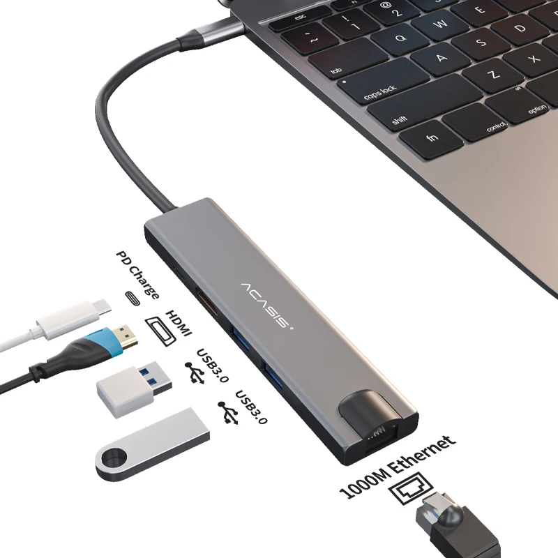 

Acasis USB Type C HUB to USB 3.0 HUB HDMI RJ45 Lan For MacBook Pro Air Dock HUB Splitter Hab Type C 3.1 Splitter Port Type-c HUB